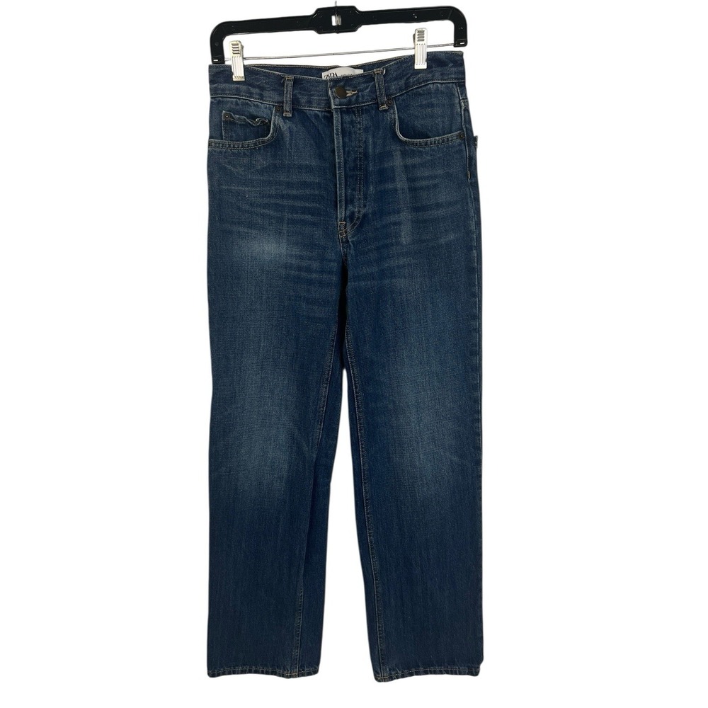 Zara Womens Jeans Blue Jean Button Fly Denim High Rise Wide Leg Size 0
